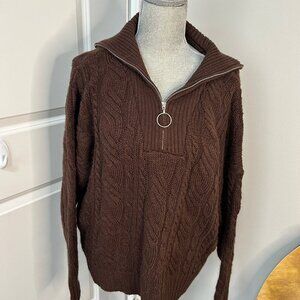 Topshop Brown 1/4 Zip Sweater Cable Knit Size M NWOT
